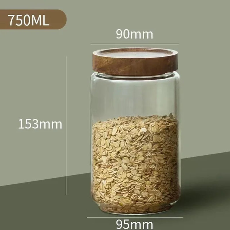 Sealed Food Storage Jars Wood Lid Glass Airtight Canister Tea Coffee Beans Kitchen Storage Bottles Jar Sealed Grounds Candy Jars