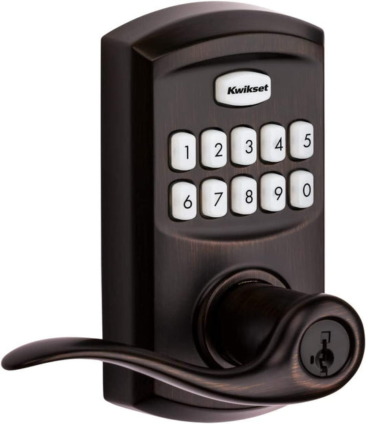 99170-002 Smartcode 917 Keypad Keyless Entry Traditional Residential Electronic Lever Deadbolt Alternative with Tustin Door Handle and Smartkey Security, Venetian Bronze
