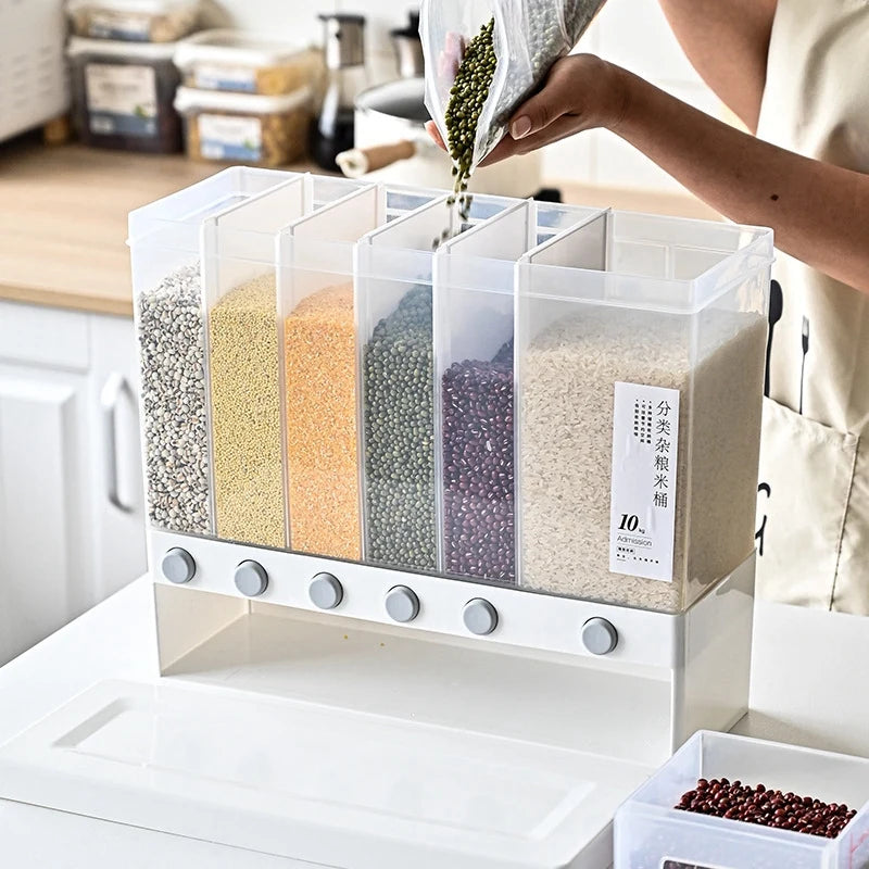 10L Rice Storage Container Wall Separate Bucket Cereal Rice Dispenser Moisture Plastic Automatic Racks Sealed Food Storage Box