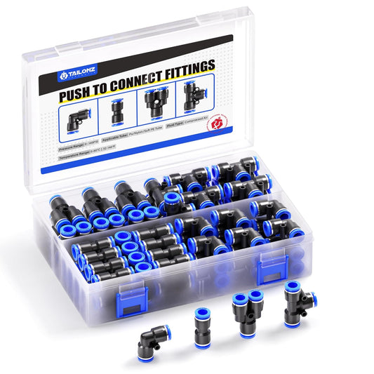 1/4 Inch Od Push to Connect Fittings Pneumatic Fittings Kit 20 Spliters+20 Elbows+20 Tee+20 Straight (80 Pcs)