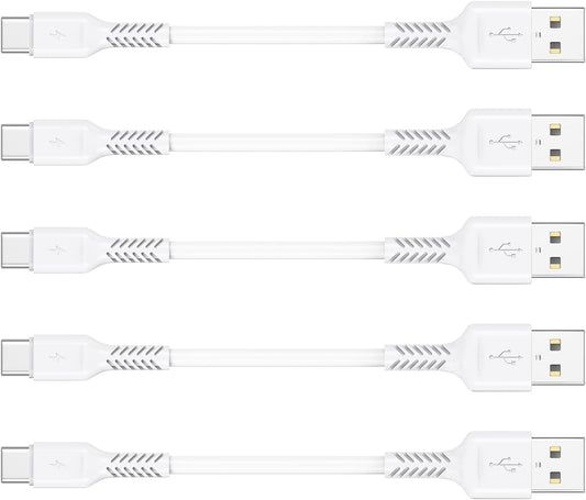 4 Inch USB C Cord Short 5 Pack Durable USB a to USB Type C Cable Fast Charging for Charging Station Compatible with Samsung Galaxy Note 10 20 S10 S20 A20 plus LG (White)