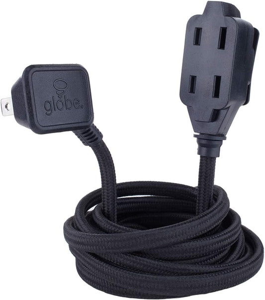 22810 9Ft Fabric Extension Cord, 3 Polarized Outlets, Right Angle Plug, 125 Volts, Black, Extension Cord with Multiple Outlets, Multi Plug Outlet, Electrical Outlet, Home Improvement