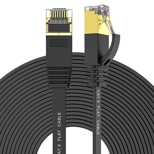 Ethernet Cable 75Ft High Speed Cat 6 Flat Network Cable with Rj45 Connectors, Long LAN Cable with Clips - Black 22.8 M