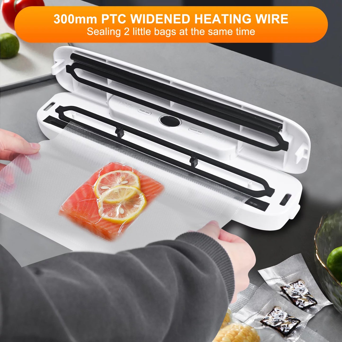 Automatic Vacuum Sealer Machine, Built in Air Sealing System, 2 Food Modes, LCD Display, White