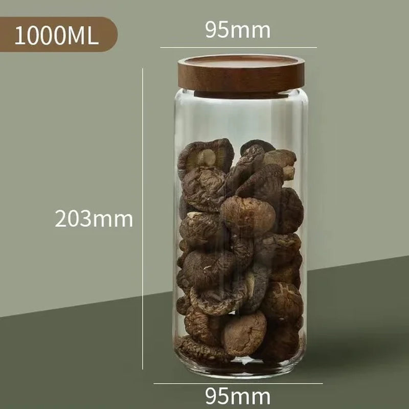 Sealed Food Storage Jars Wood Lid Glass Airtight Canister Tea Coffee Beans Kitchen Storage Bottles Jar Sealed Grounds Candy Jars