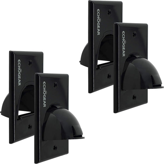 Black in Wall Cable Hider - 2 Pack Single Gang Pass through Pair with Drywall Brackets Included - Manage 8 Low Voltage Cords behind the Wall - Quick Install with Wall Template