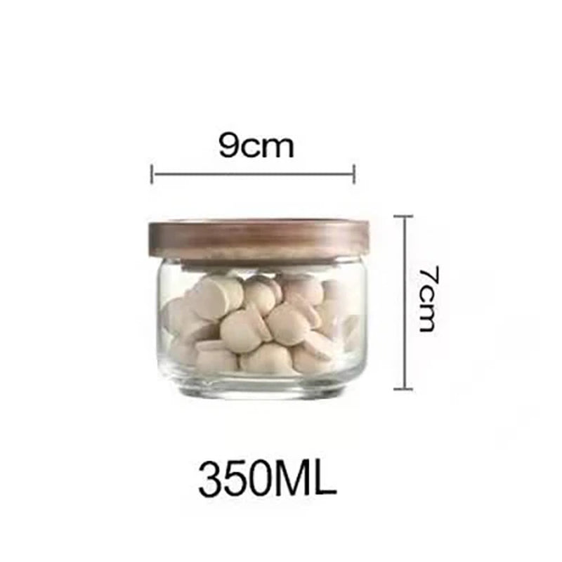 Sealed Food Storage Jars Wood Lid Glass Airtight Canister Tea Coffee Beans Kitchen Storage Bottles Jar Sealed Grounds Candy Jars