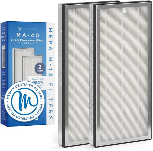 Medify MA-40 Genuine Replacement Filter for Allergens, Smoke, Wildfires, Dust, Odors, Pollen, Pet Dander | 3 in 1 with Pre-Filter, True HEPA H13 and Activated Carbon for 99.9% Removal | 2-Pack