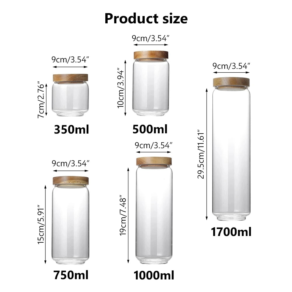 Sealed Food Storage Jars Wood Lid Glass Airtight Canister Tea Coffee Beans Kitchen Storage Bottles Jar Sealed Grounds Candy Jars