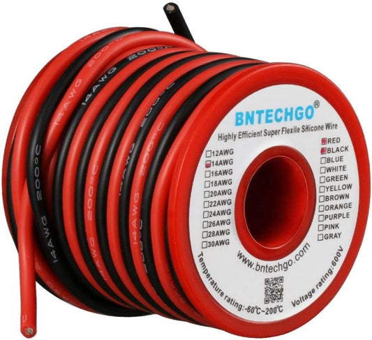 14 Gauge Silicone Wire Spool 20Ft Red and 20Ft Black Flexible 14 AWG Stranded Tinned Copper Wire